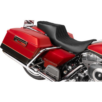 DRAG SPECIALTIES SEATS Predator 2-Up Seat - Vinyl - Double Diamond - Black Stitching- w/o Backrest - Touring '97-'07