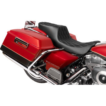 DRAG SPECIALTIES SEATS Predator 2-Up Seat - Vinyl - Double Diamond - Silver Stitching- w/o Backrest - Touring '97-'07