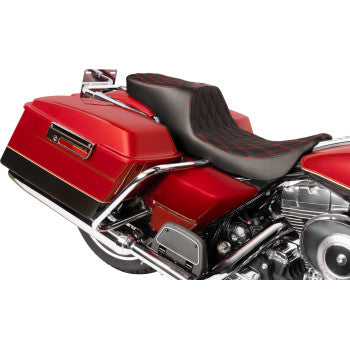 DRAG SPECIALTIES SEATS Predator 2-Up Seat - Vinyl - Double Diamond - Red Stitching - w/o Backrest - Touring '97-'07