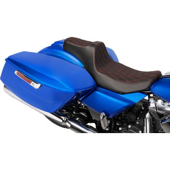 DRAG SPECIALTIES SEATS Extended Reach Predator III Set - Vinyl - Red Double Diamond Stitch - Touring '23-'24