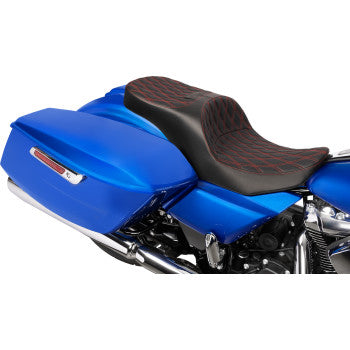 DRAG SPECIALTIES SEATS Freedom Seat - Black - Vinyl - Red Double Diamond Stitch - Touring '23-'25