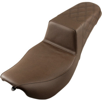 SADDLEMEN Step-Up Seat - Rear Lattice Stitch - Brown - Touring '97-'07