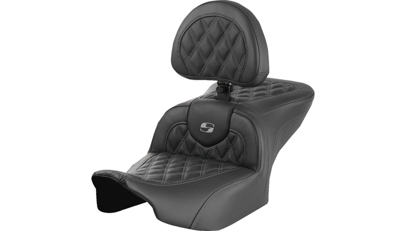 SADDLEMEN RoadSofa™ Seat - with Backrest - Lattice Stitch - Gray Stitch - Touring '23.5-'25