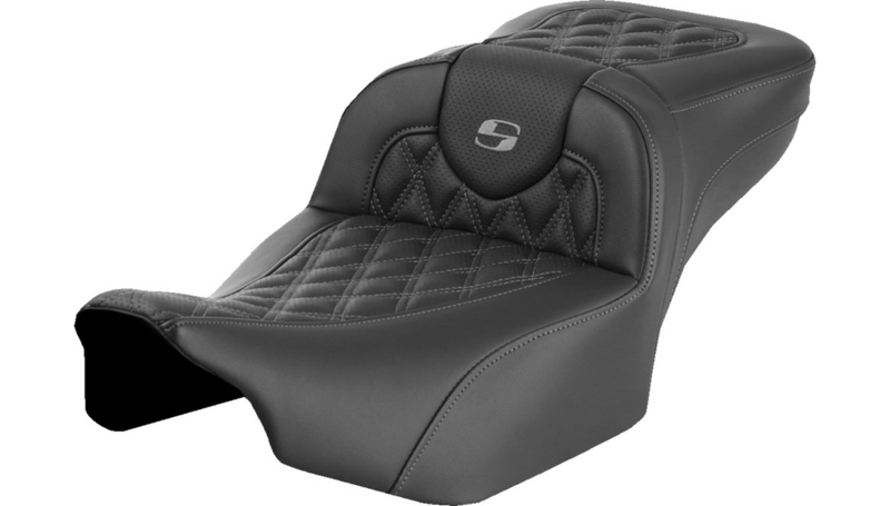 SADDLEMEN Roadsofa™ Extended Reach Seat - without Backrest - Lattice Stitch - Gray Stitch - Touring '23.5-'25