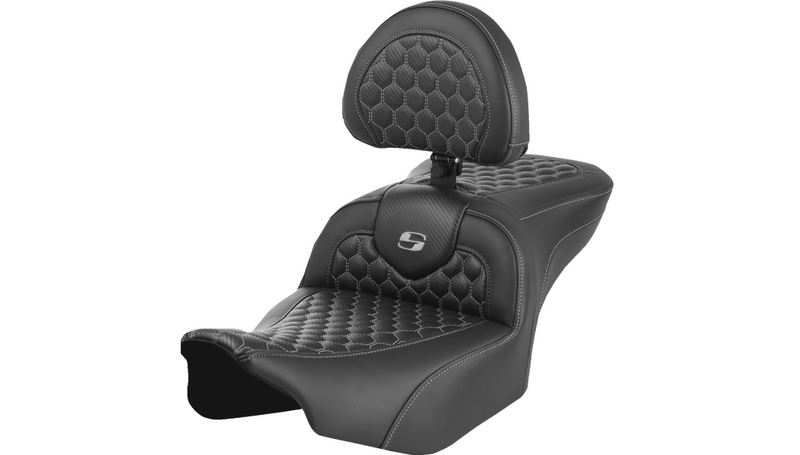 SADDLEMEN Roadsofa™ Seat - with Backrest - Honeycomb - Gray Stitch - Touring '23.5-'25