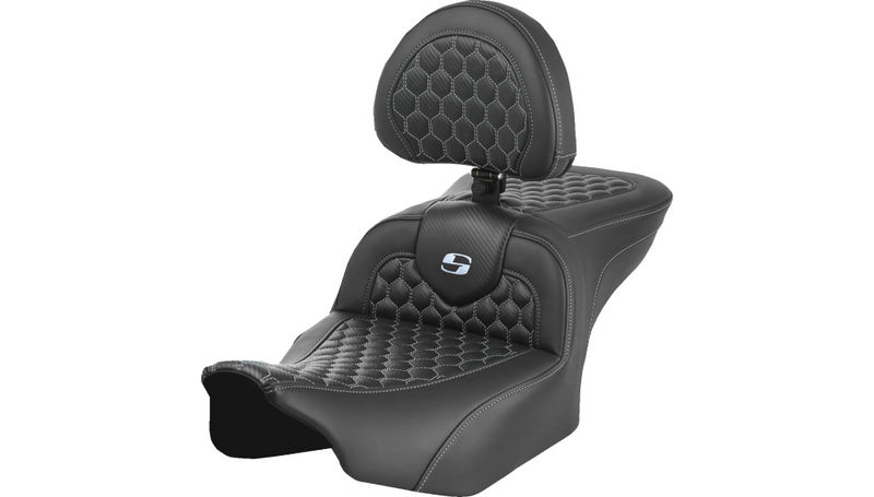 SADDLEMEN RoadSofa™ Seat - with Backrest - Lattice Stitch - Silver Stitch - Touring '23.5-'25