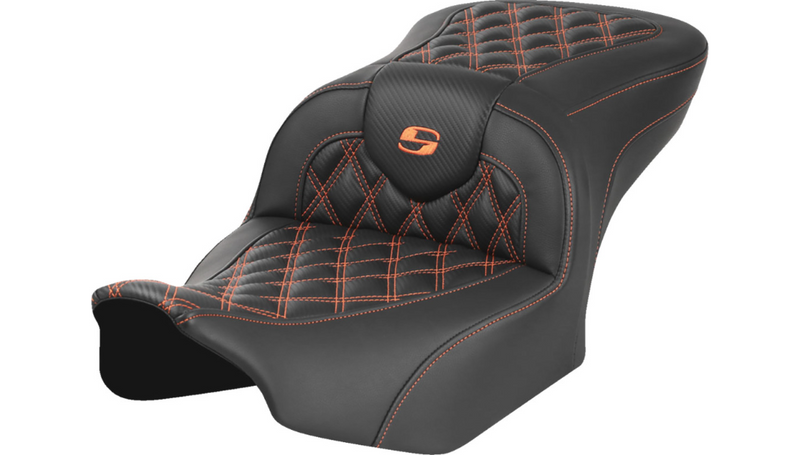 SADDLEMEN RoadSofa™ Seat - without Backrest - Carbon Fiber - Orange Stitch - Touring '23.5-'25