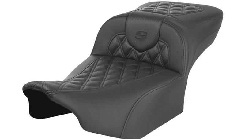 SADDLEMEN Roadsofa™ Extended Reach Seat - without Backrest - Carbon Fiber - Lattice Stitch - Touring '23.5-'25