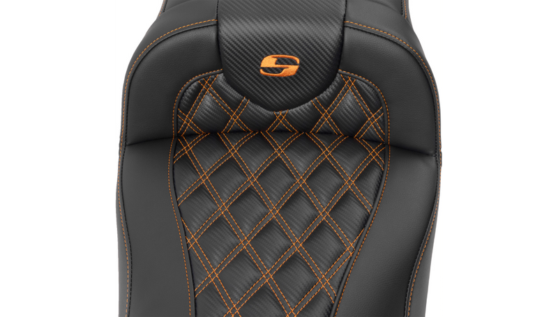 SADDLEMEN Roadsofa™ Extended Reach Seat - without Backrest - Lattice Stitch - Orange Stitch - Touring '23.5-'25