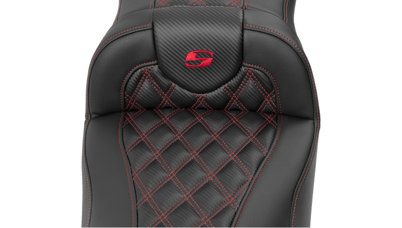 SADDLEMEN Roadsofa™ Extended Reach Seat - without Backrest - Lattice Stitch - Red Stitch - Touring '23.5-'25
