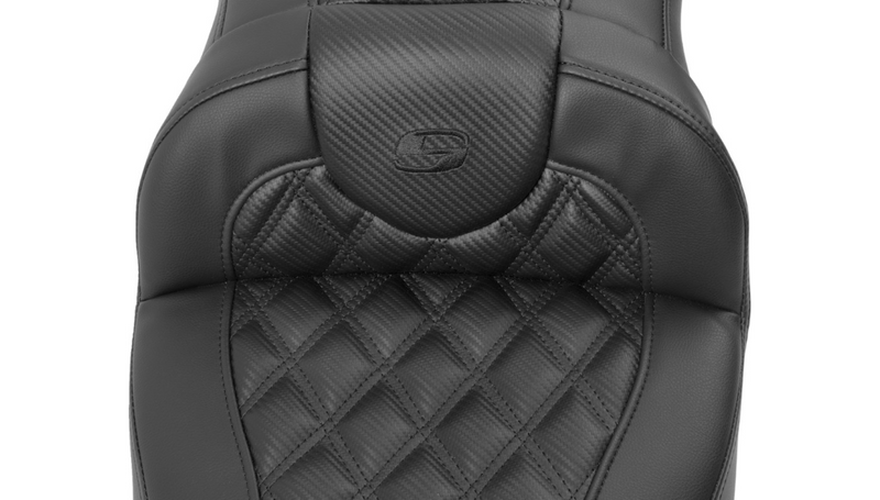 SADDLEMEN Roadsofa™ Extended Reach Seat - with Backrest - Carbon Fiber - Lattice Stitch - Touring '23.5-'25
