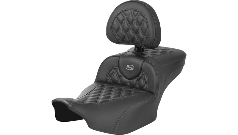 SADDLEMEN Roadsofa™ Extended Reach Seat - without Backrest - Lattice Stitch - Gray Stitch - Touring '23.5-'25