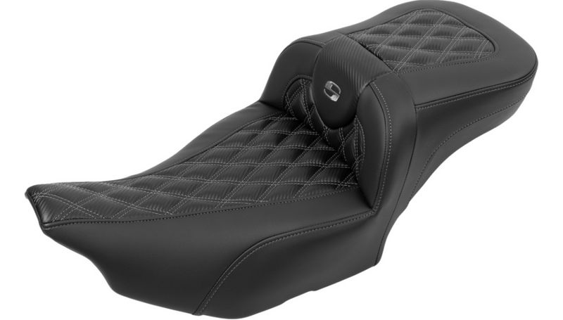 SADDLEMEN Roadsofa™ Extended Reach Seat - without Backrest - Lattice Stitch - Gray Stitch - Touring '23.5-'25