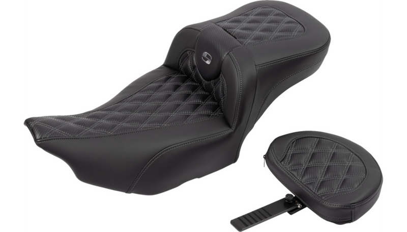 SADDLEMEN Roadsofa™ Extended Reach Seat - without Backrest - Lattice Stitch - Gray Stitch - Touring '23.5-'25