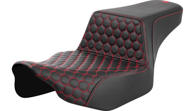 SADDLEMEN Step-Up Seat - Extended Reach - Front Honeycomb - Red Stitch - Touring '23.5-'25