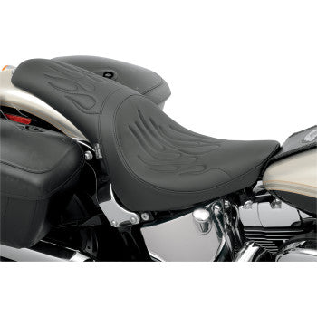 DRAG SPECIALTIES Predator Black Flame Stitched Seat - Black - Softail '00-'17