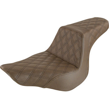 SADDLEMEN Step-Up Seat - Full Lattice Stitch - Brown - Softail '18-'24