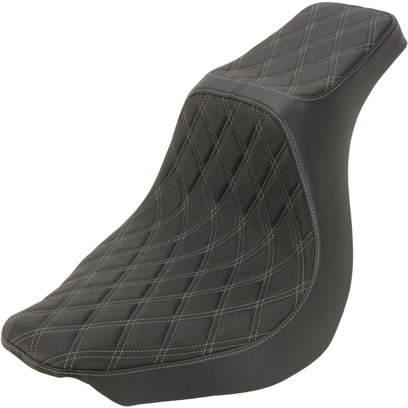 DRAG SPECIALTIES Predator III Double Diamond Silver Stitch Vinyl Seat - Black - Softail '18-'22