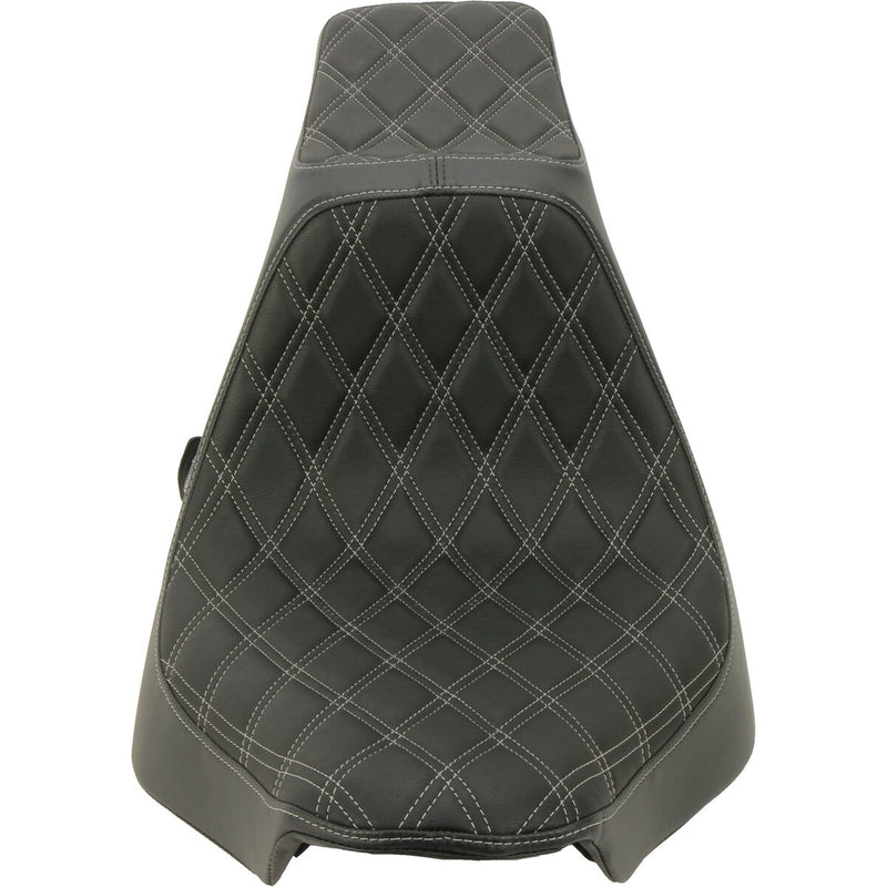 DRAG SPECIALTIES Predator III Double Diamond Silver Stitch Vinyl Seat - Black - Softail '18-'22
