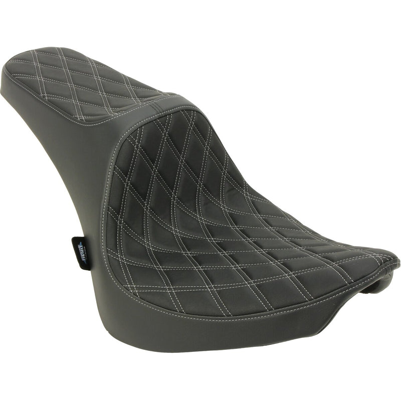 DRAG SPECIALTIES Predator III Double Diamond Silver Stitch Vinyl Seat - Black - Softail '00-'17