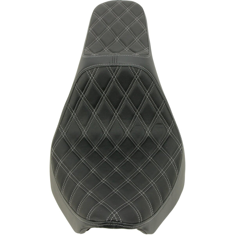 DRAG SPECIALTIES Predator III Double Diamond Silver Stitch Vinyl Seat - Black - Softail '00-'17