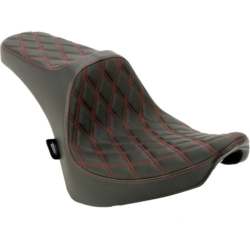 DRAG SPECIALTIES Predator III Double Diamond Red Stitch Vinyl Seat - Black - Softail '00-'17