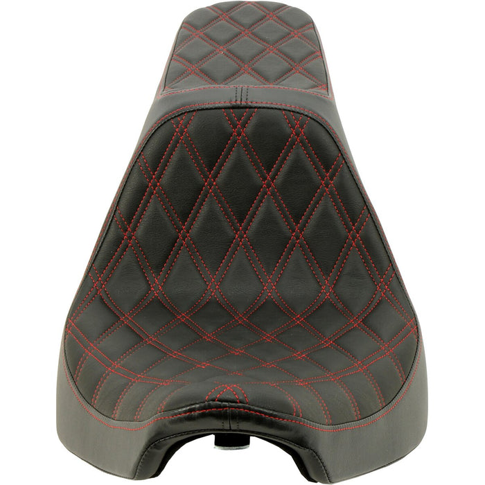 DRAG SPECIALTIES Predator III Double Diamond Red Stitch Vinyl Seat - Black - FX/FL '00-'17