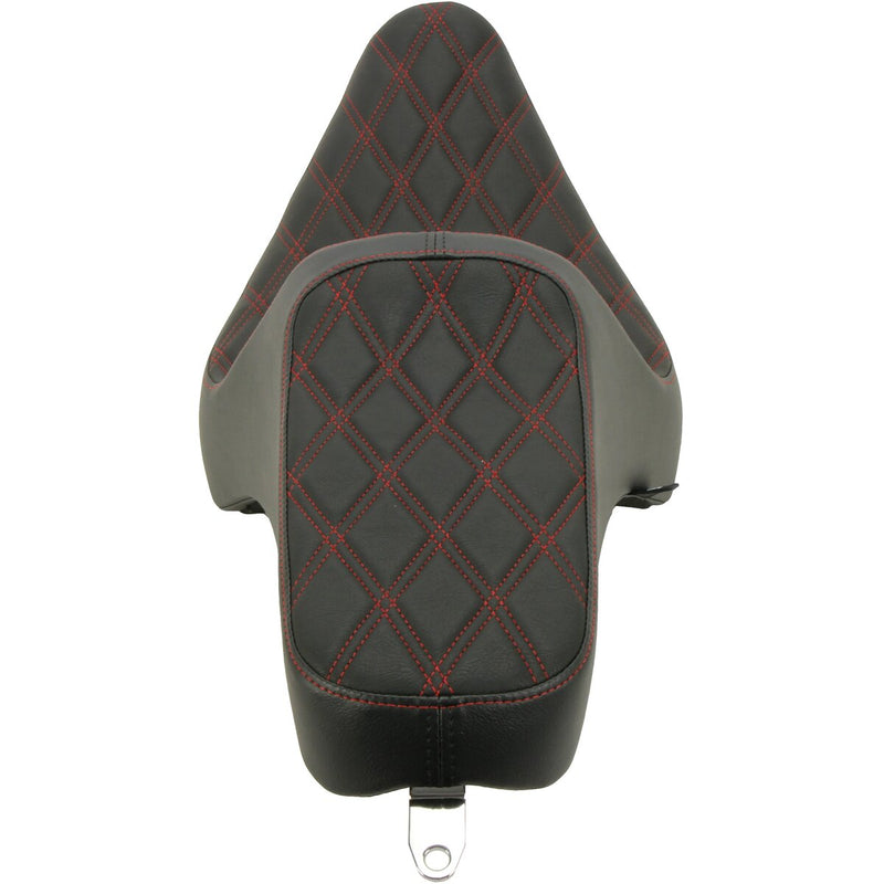 DRAG SPECIALTIES Predator III Double Diamond Red Stitch Vinyl Seat - Black - Softail '00-'17