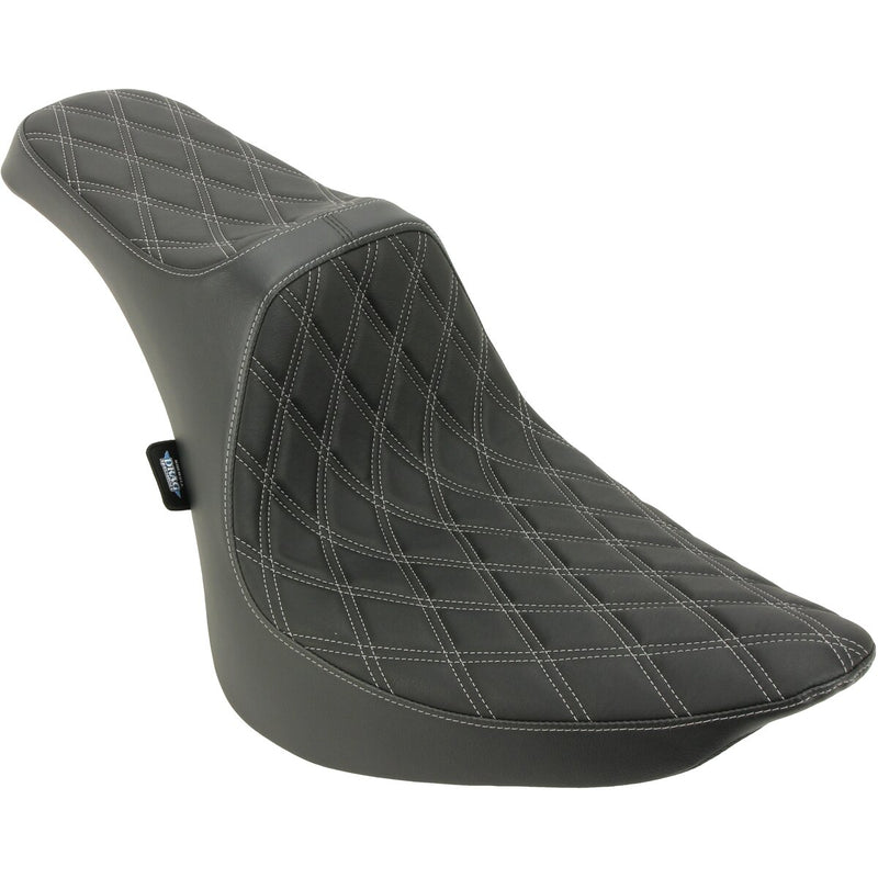 DRAG SPECIALTIES Predator III Double Diamond Silver Stitch Vinyl Seat - Black - Softail '84-'99
