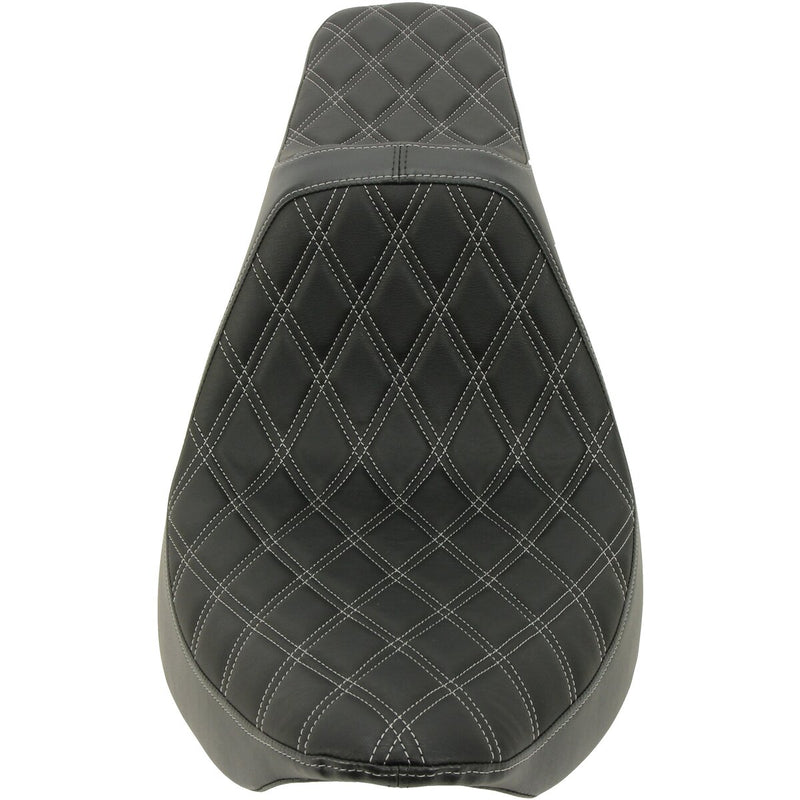 DRAG SPECIALTIES Predator III Double Diamond Silver Stitch Vinyl Seat - Black - Softail '84-'99