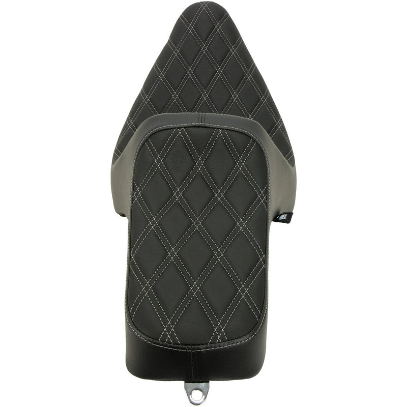 DRAG SPECIALTIES Predator III Double Diamond Silver Stitch Vinyl Seat - Black - Softail '84-'99