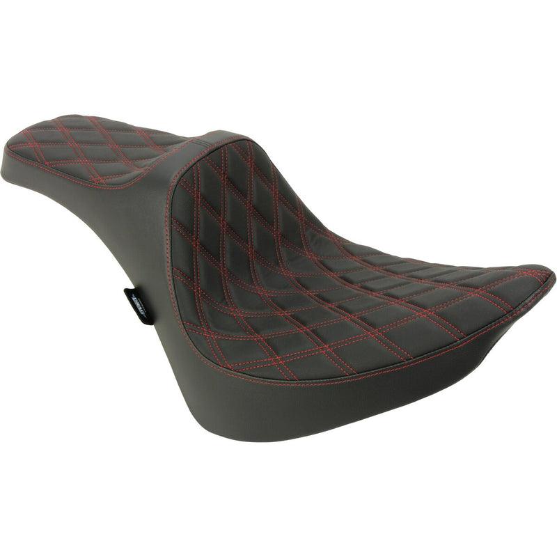 DRAG SPECIALTIES Predator III Double Diamond Red Stitch Vinyl Seat - Black - Softail '84-'99