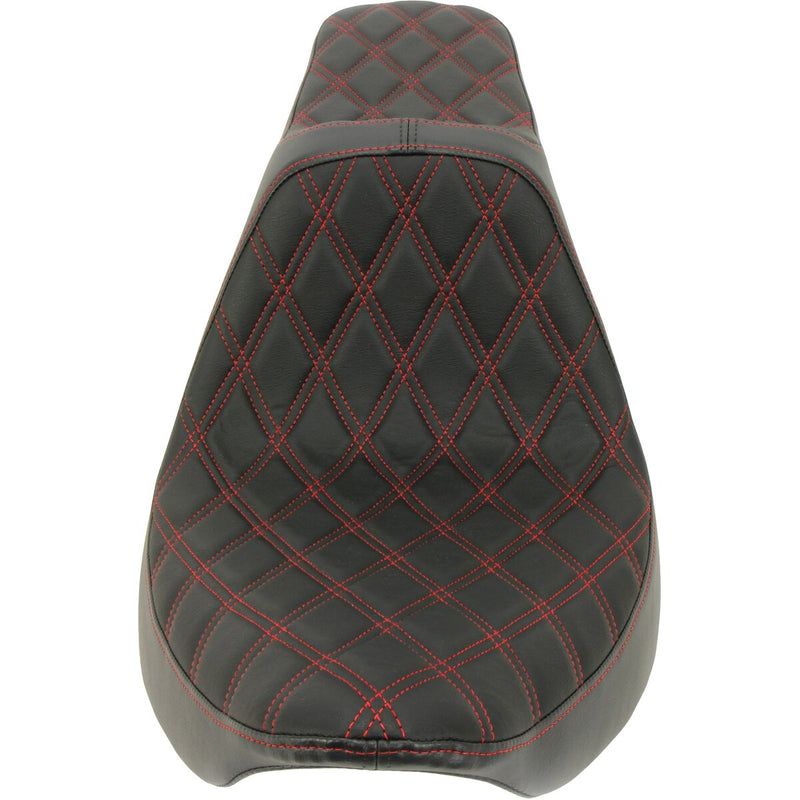 DRAG SPECIALTIES Predator III Double Diamond Red Stitch Vinyl Seat - Black - Softail '84-'99