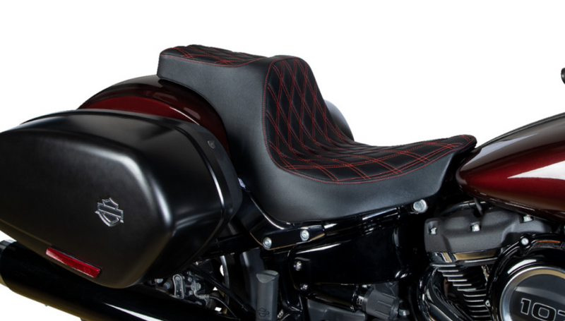 DRAG SPECIALTIES Predator III Double Diamond Red Stitch Vinyl Seat - Black - Softail '18-'23