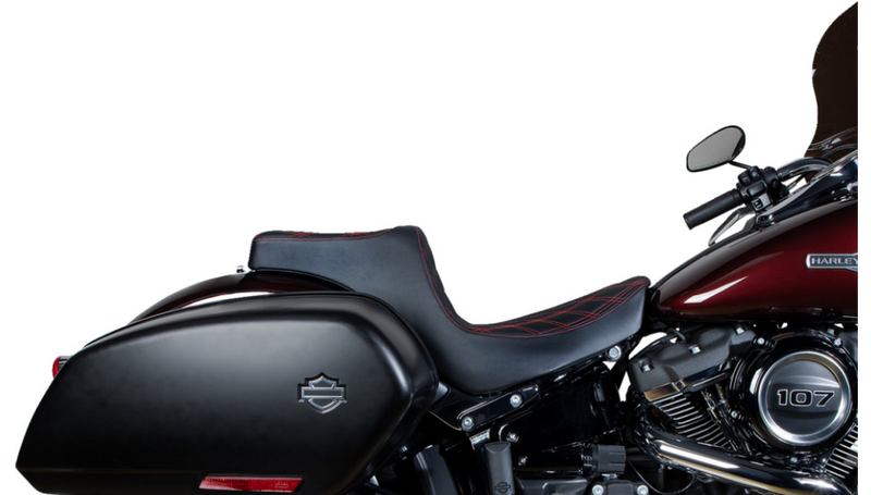 DRAG SPECIALTIES Predator III Double Diamond Red Stitch Vinyl Seat - Black - Softail '18-'23