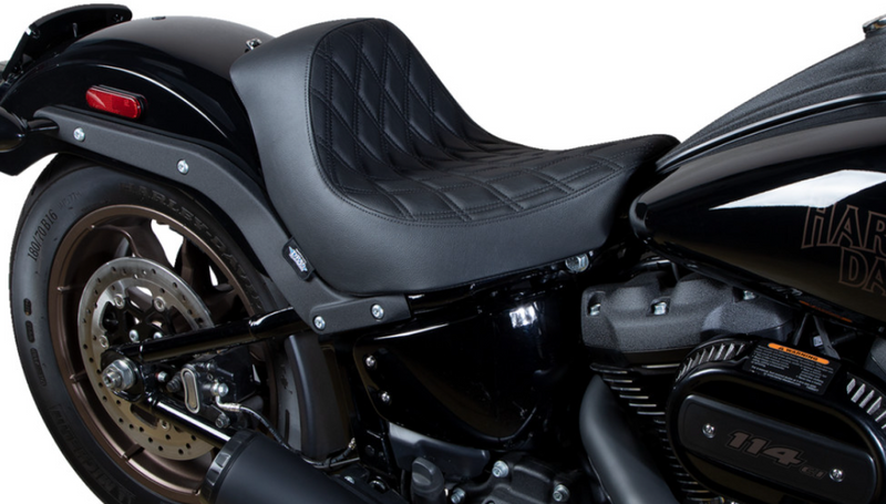 DRAG SPECIALTIES Solo Double Diamond Black Stitch Vinyl Seat - Black - Softail '18-'23