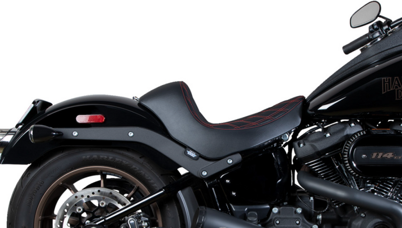 DRAG SPECIALTIES Solo Double Diamond Red Stitch Vinyl Seat - Black - Softail '18-'23