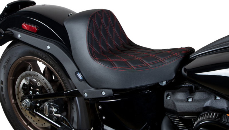 DRAG SPECIALTIES Solo Double Diamond Red Stitch Vinyl Seat - Black - Softail '18-'23