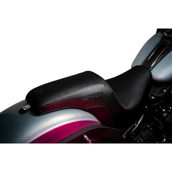 SLYFOX Lowrider Drifter Seat - Black Logo - Smooth Vinyl - Carbon Fiber - Softail '18-'24