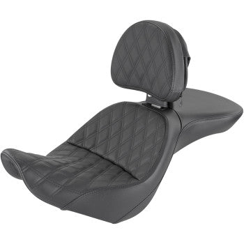 SADDLEMEN Explorer Seat - With Backrest - Lattice Stitched - Black - Softail '06-'17