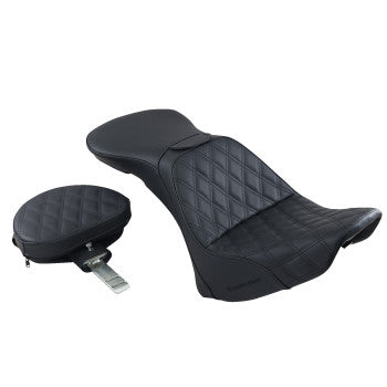 SADDLEMEN Explorer Seat - With Backrest - Lattice Stitched - Black - Softail '06-'17
