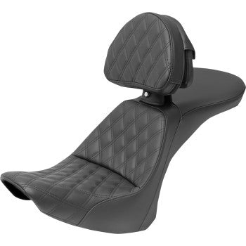 SADDLEMEN Explorer Seat - With Backrest - Lattice Stitched - Black - Softail '06-'17