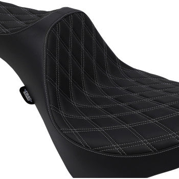 DRAG SPECIALTIES Predator III Double Diamond Silver Stitch Vinyl Seat - Black - Softail '18-'23
