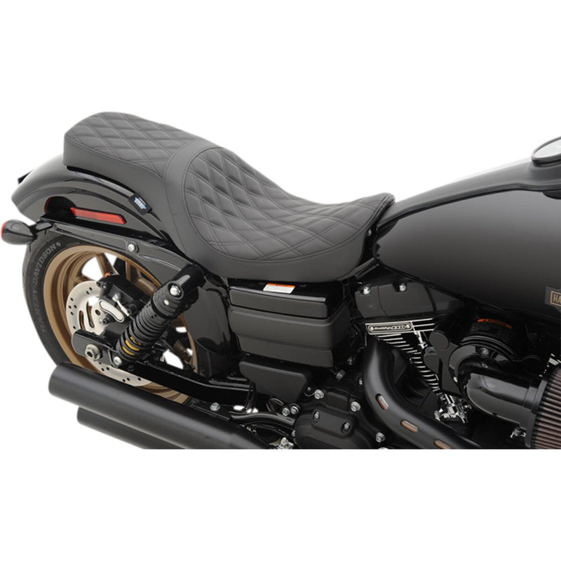 DRAG SPECIALTIES Predator 2-Up Double Diamond Black Stitch Solar-Reflective Leather Seat - Black - Black - Dyna '06-'17