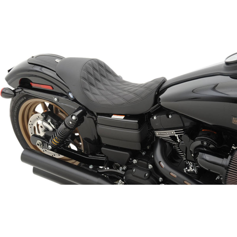 DRAG SPECIALTIES Low Profile 3/4 Double Diamond Black Stitch Solo Solar-Reflective Leather Seat - Black -  Dyna '06-'17