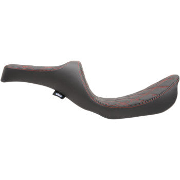 DRAG SPECIALTIES Predator III Double Diamond Red Stitch Vinyl Seat - Black - Dyna '06-'17