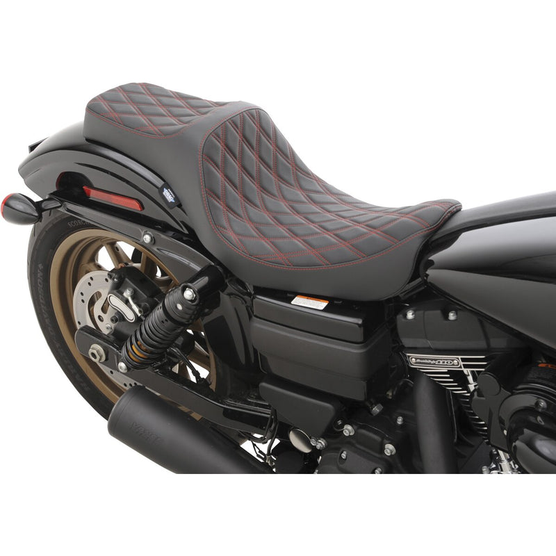 DRAG SPECIALTIES Predator III Double Diamond Red Stitch Vinyl Seat - Black - Dyna '06-'17