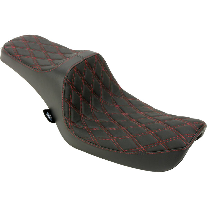 DRAG SPECIALTIES Predator III Double Diamond Red Stitch Vinyl Seat - Black - Dyna '96-'03