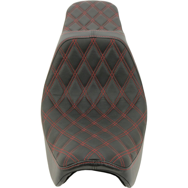 DRAG SPECIALTIES Predator III Double Diamond Red Stitch Vinyl Seat - Black - Dyna '96-'03