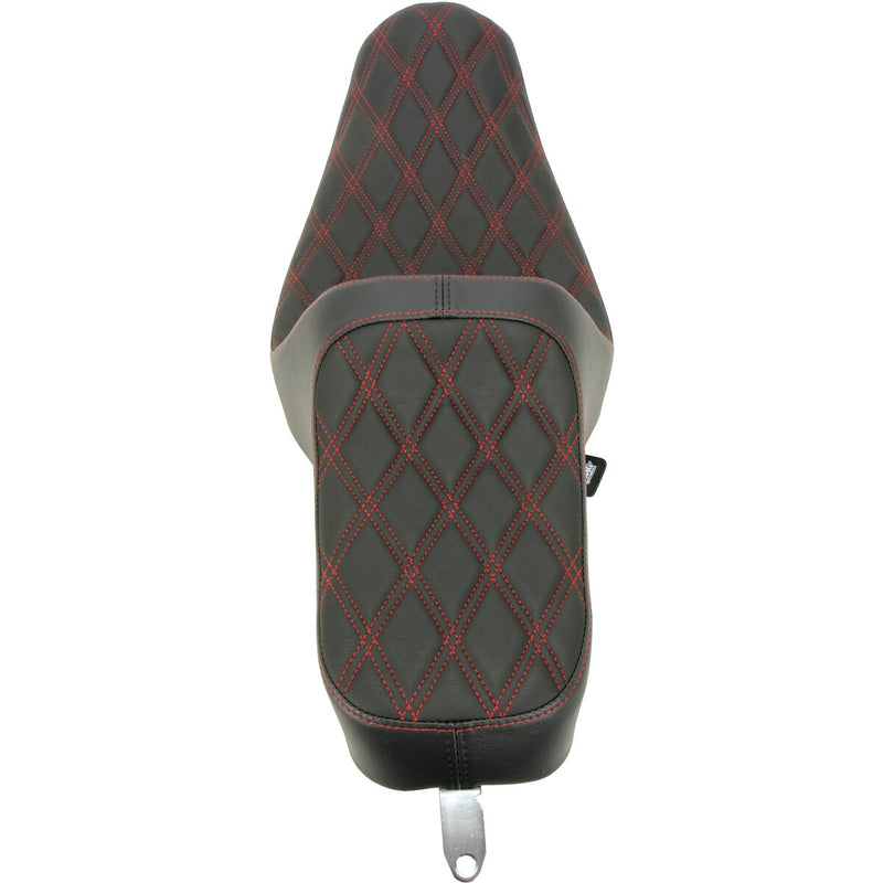 DRAG SPECIALTIES Predator III Double Diamond Red Stitch Vinyl Seat - Black - Dyna '96-'03